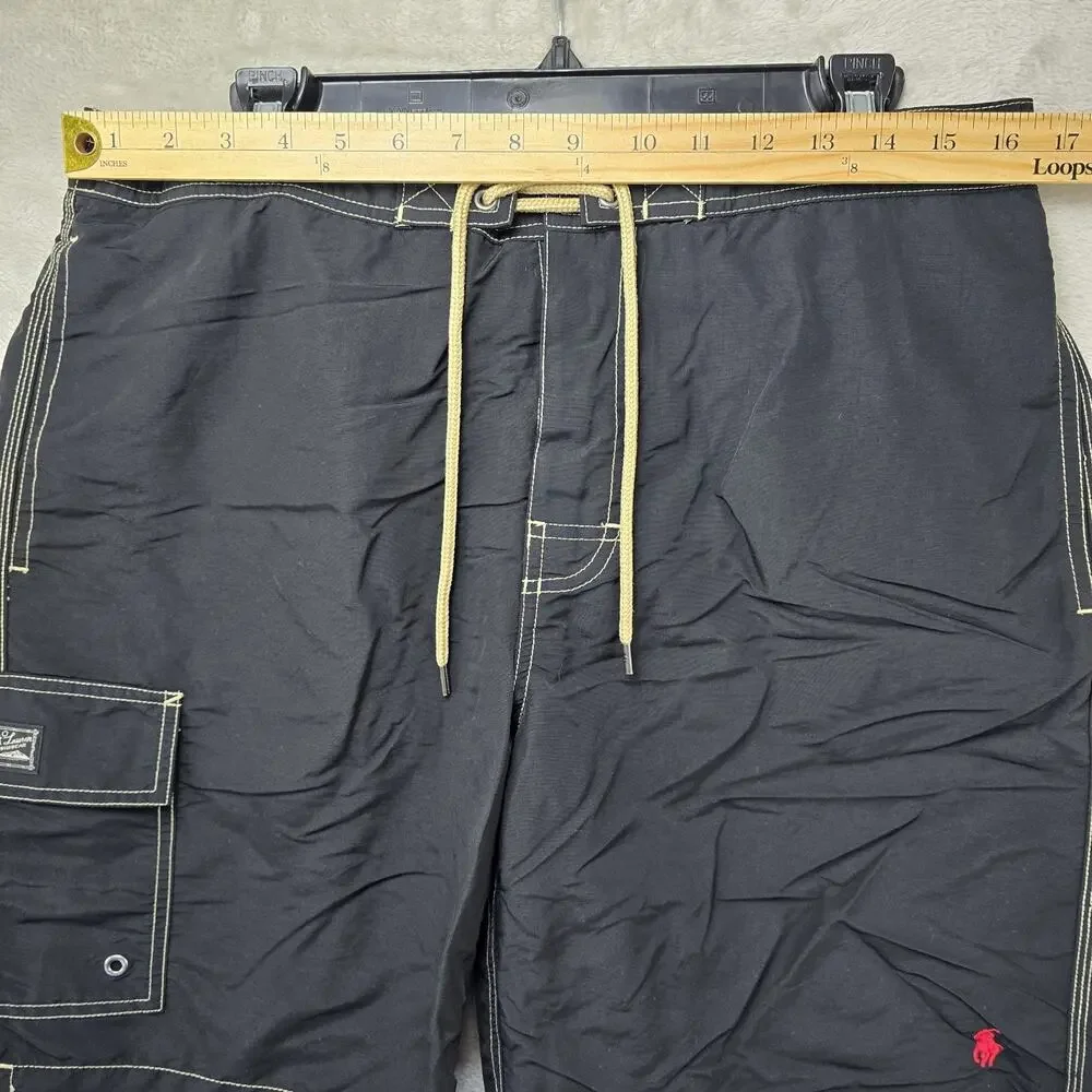 Polo Ralph Lauren Swim Shorts Mens Large Black Cargo Trunks Red Pony Logo Surf